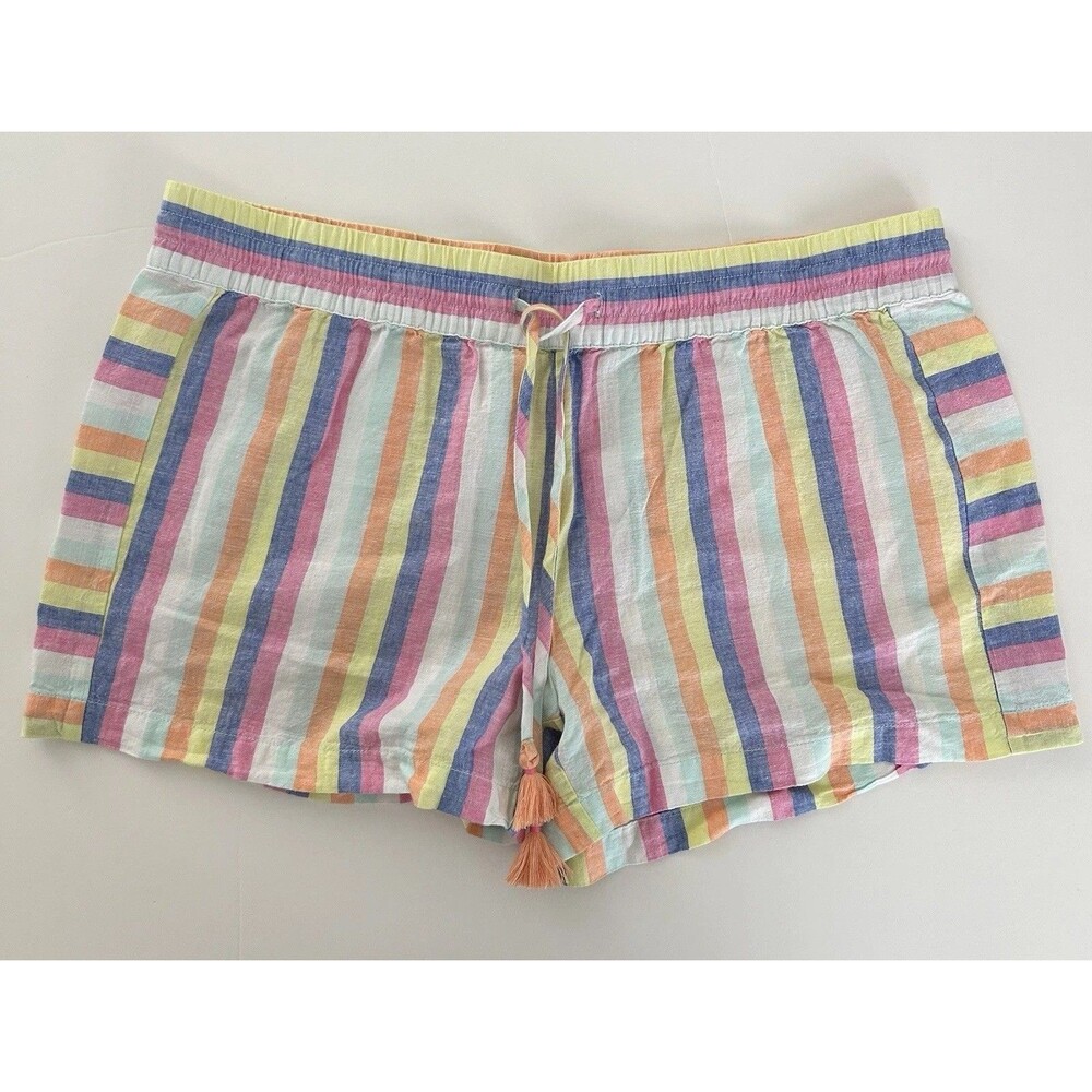 Vineyard Vines Women Shorts Linen Blend Coastside Stripe Tassel Pull On Sz L NWT